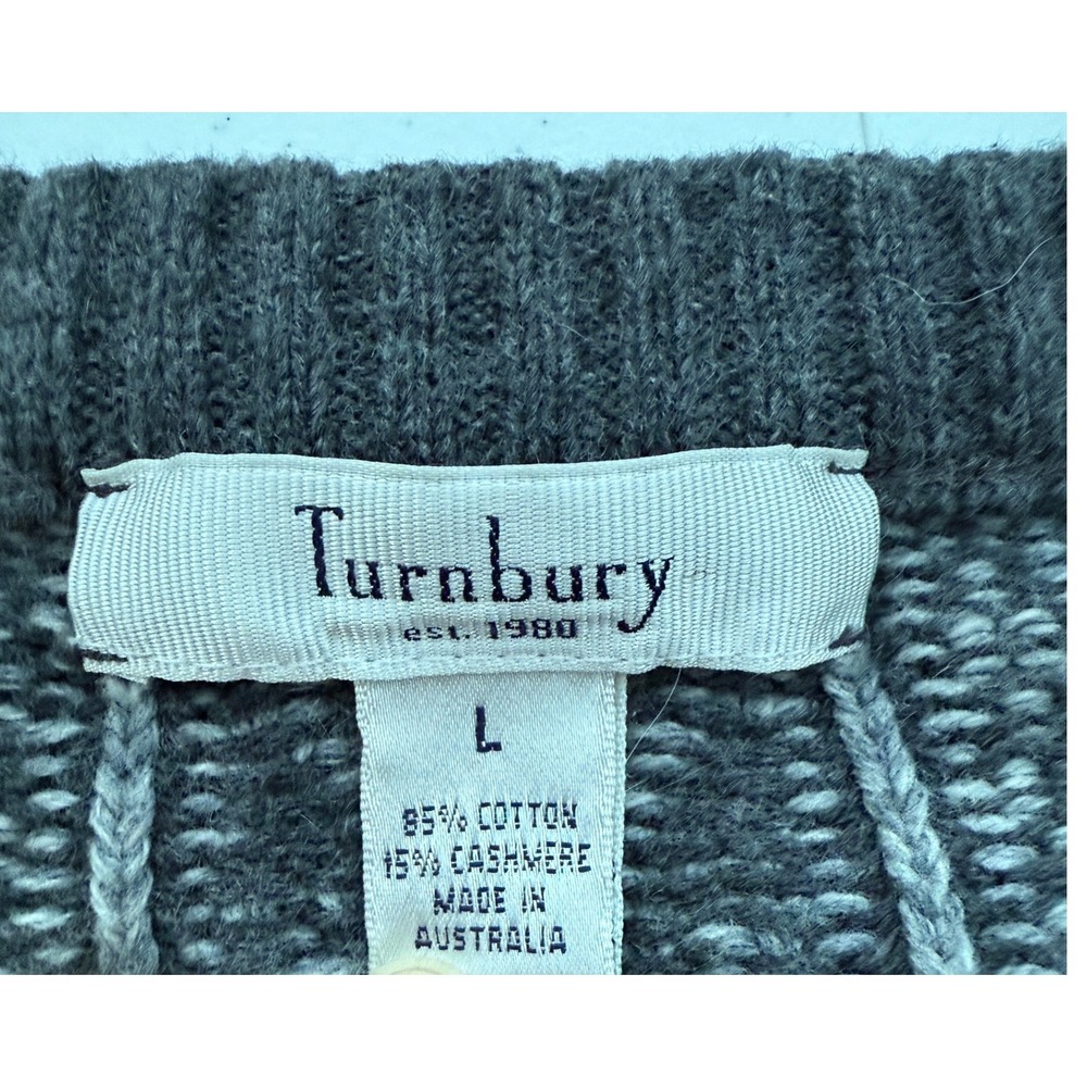 Turnbury Mens Grey Sweater Chevron Cotton Cashmere Size L Australia Quiet Luxury - Picture 4 of 13